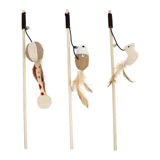 Cat Teaser Playing Stick Wooden Cat Wand Toy for Cats and Kittens