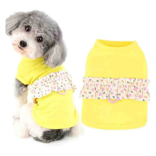 Small Dog Shirt with Leash Ring Girl Pet Clothes Puppy